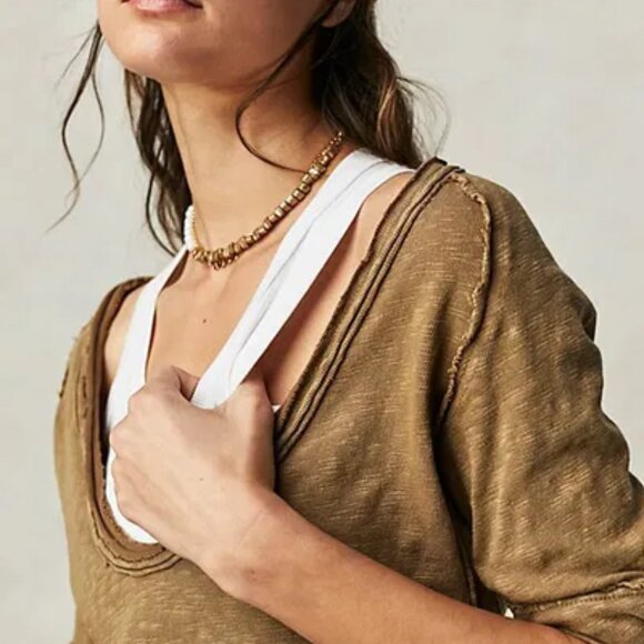 Free People We The Free Like No Other Tee Top Scoop Neck Green XL - Picture 3 of 9